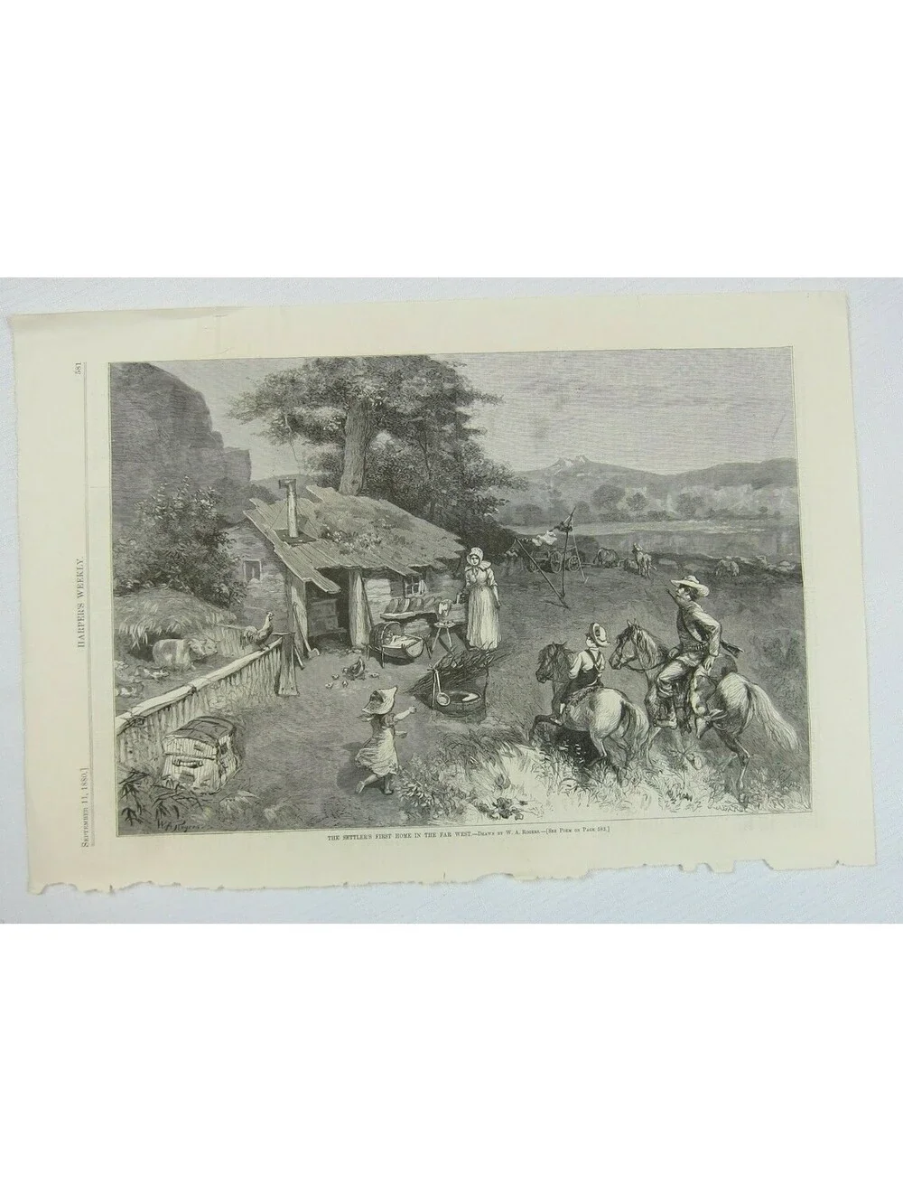 Antique 1880 Print Settlers First Home in Far West, W.A. Rogers, Harper's Weekly